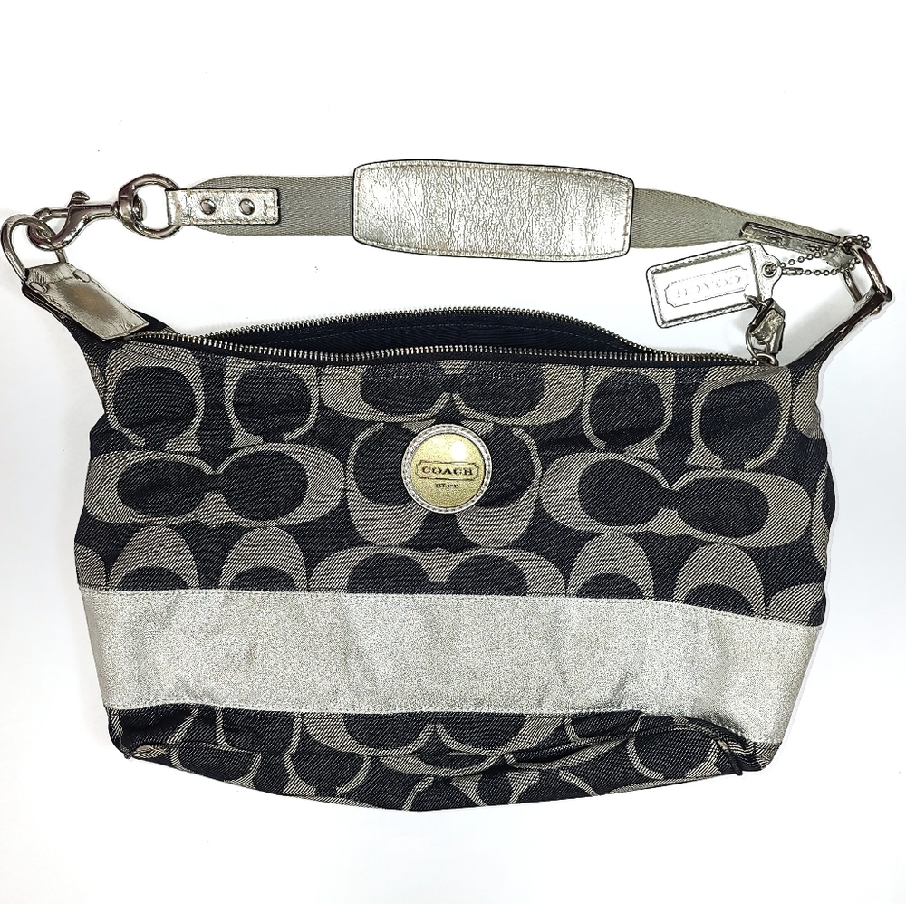 Coach Silver Gold Demim Signature Print Tote Bag
